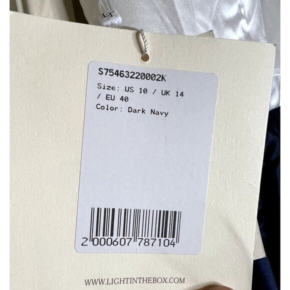 NWT LT LanTing Bride Dress Gown Dark Navy Blue Pearl White Women's Size 10 Faux - Picture 7 of 10